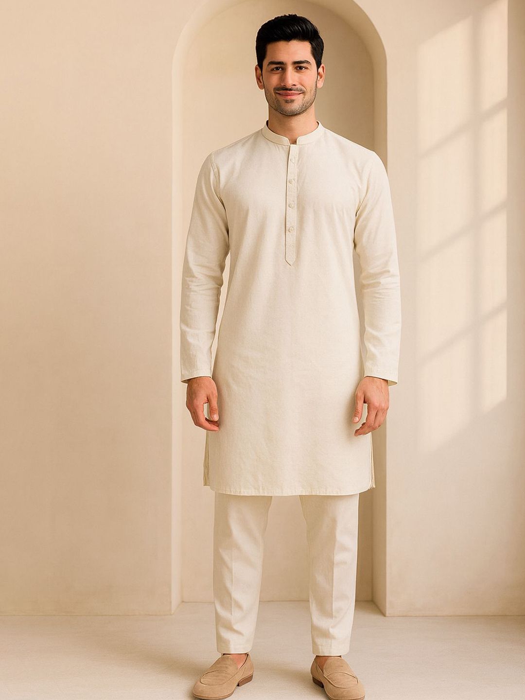Mandarin Collar Long Sleeves Straight Kurta