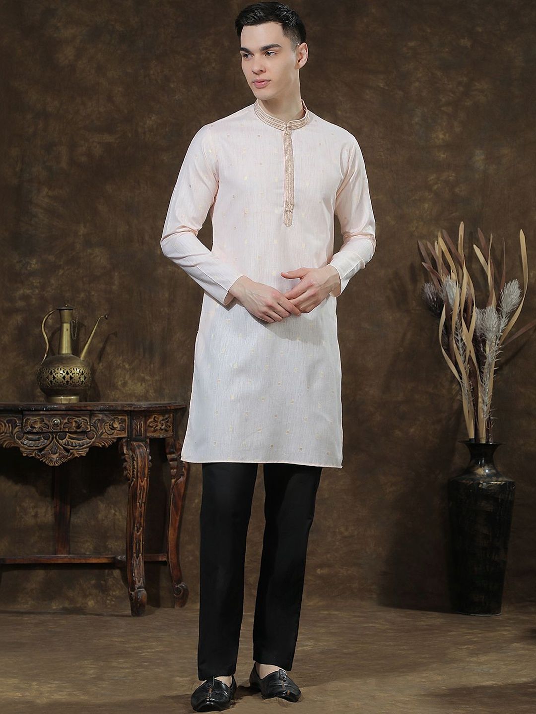 Men Regular Thread Work Kurta with Trousers