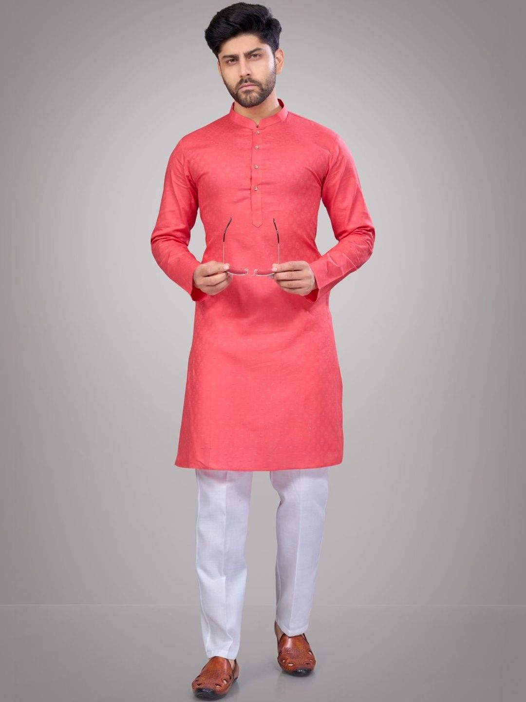 Men Ethnic Motifs Regular Cotton Kurta with Trousers