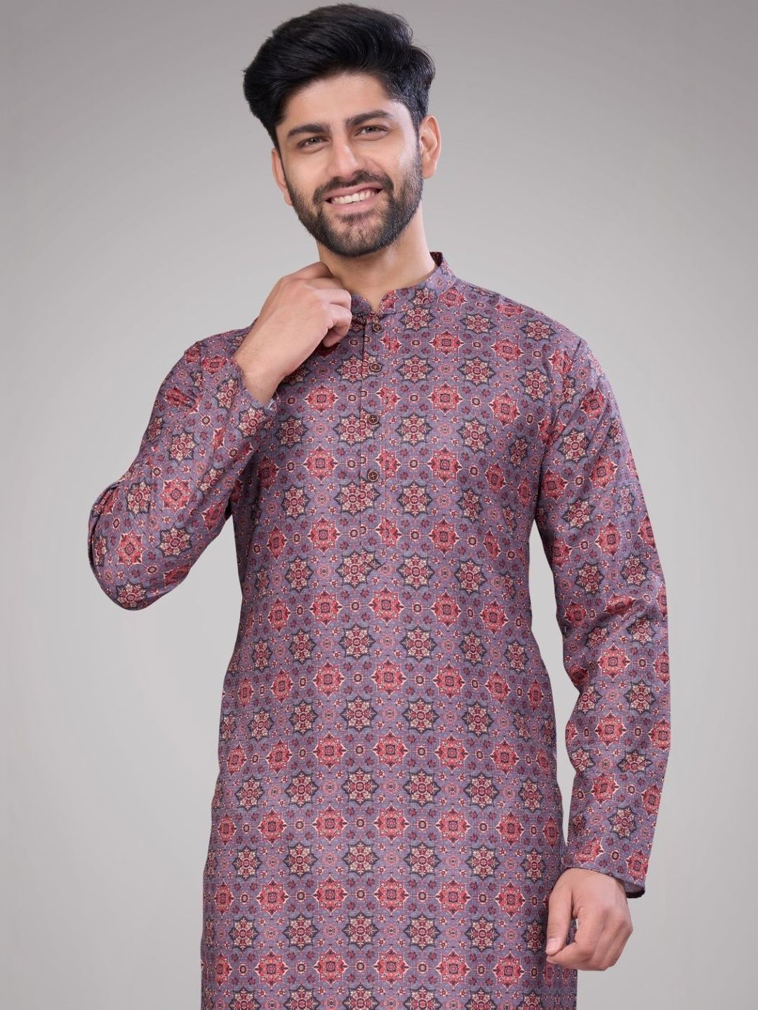 Men Floral Regular Pure Cotton Kurta with Pyjamas