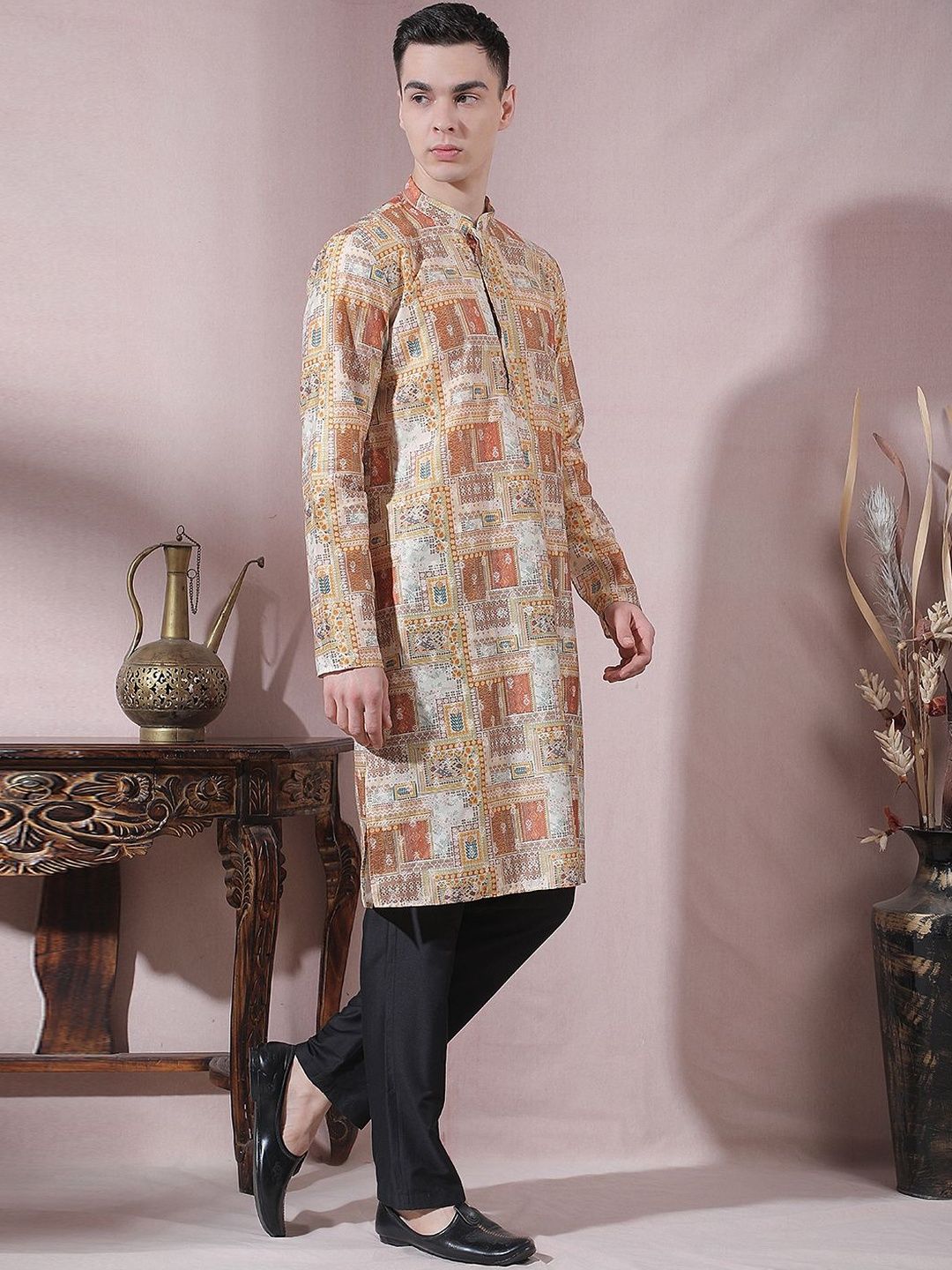 Men Checked Jacquard Kurta