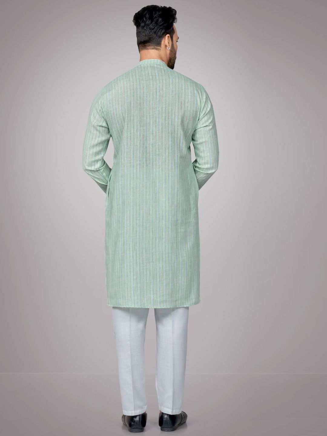 Men Regular Fit Striped Self Design Full Sleeve Straight Kurta & Pyjamas