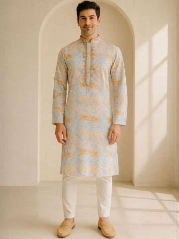 Men Multi Color Self Design Regular Fit Full Sleeve Kurta Set