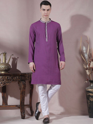 Men Regular Thread Work Kurta with Trousers