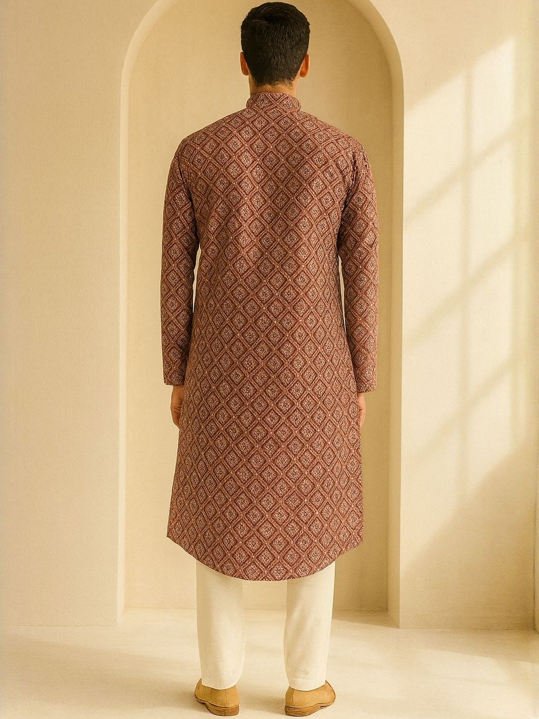 Men Red Regular Fit Full Sleeve Mandarin Collar Kurta Set