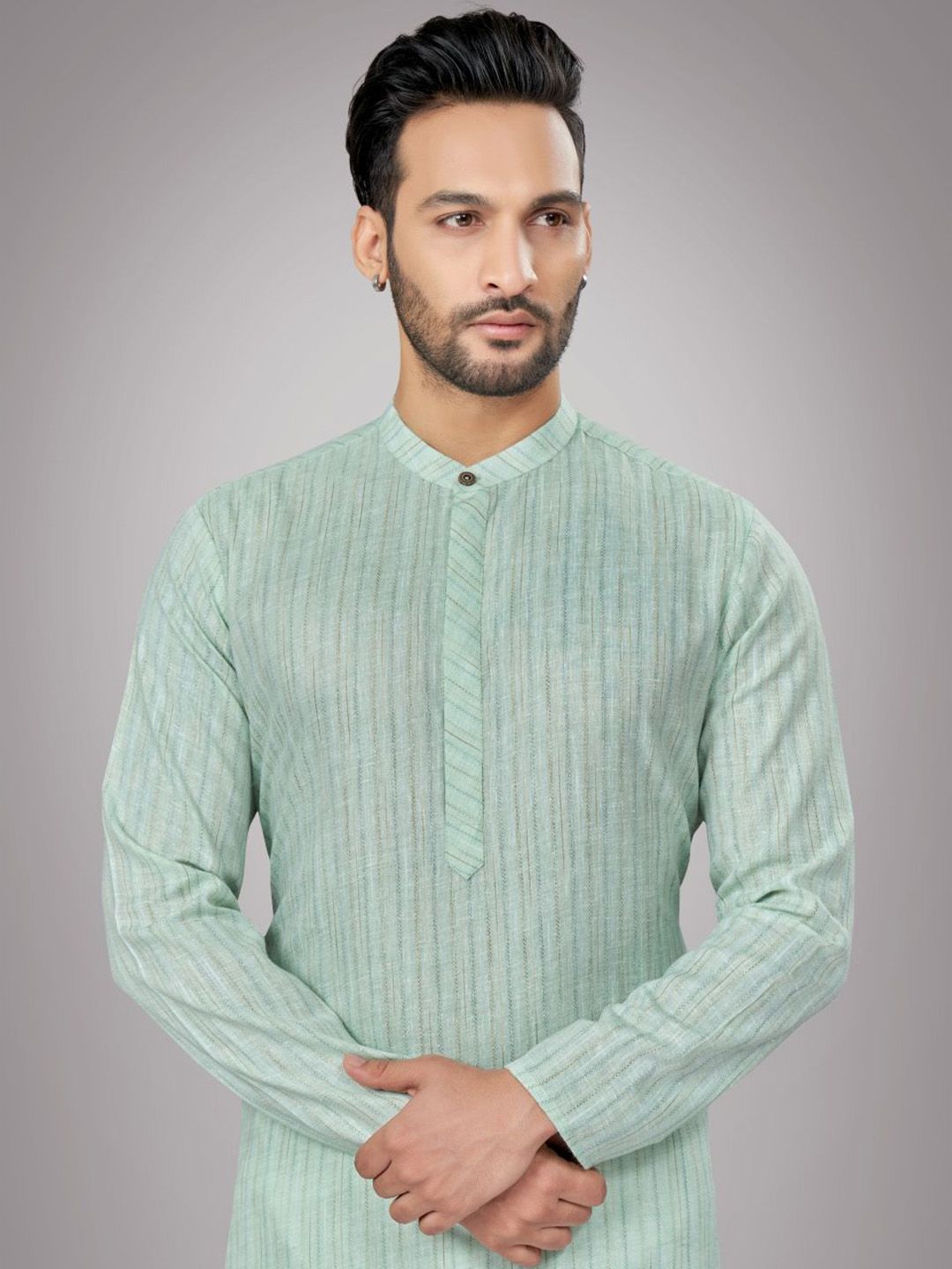 Men Regular Fit Striped Self Design Full Sleeve Straight Kurta & Pyjamas