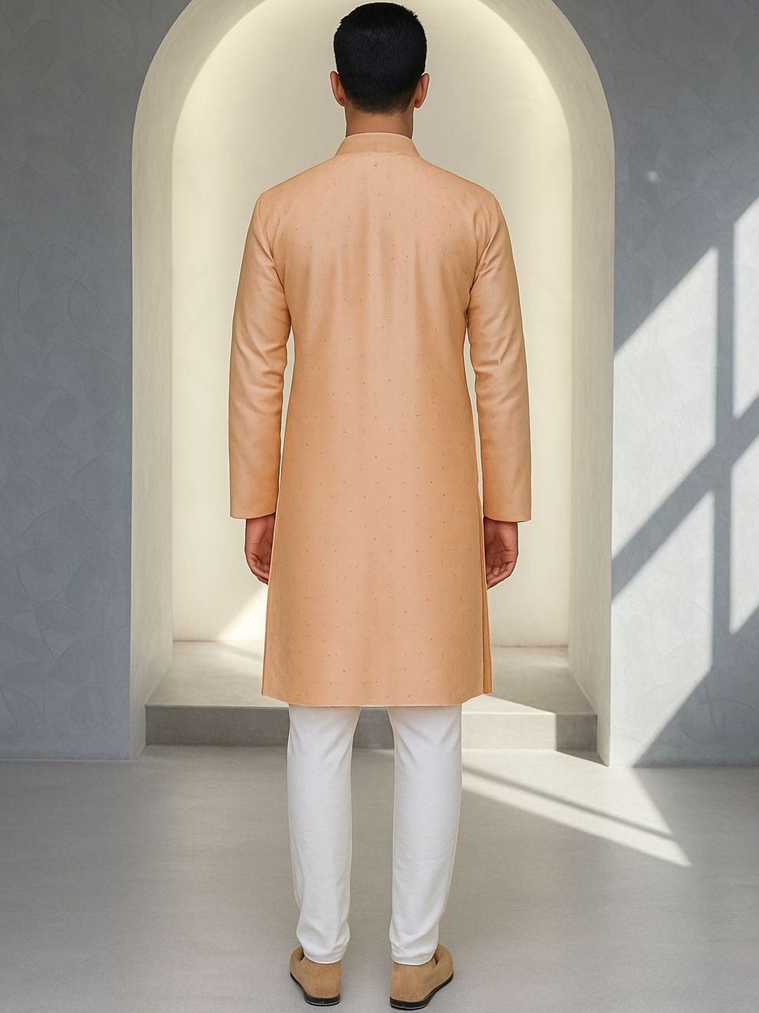 Men Ethnic Motifs Woven Design Mandarin Collar Straight Kurta with Pyjamas