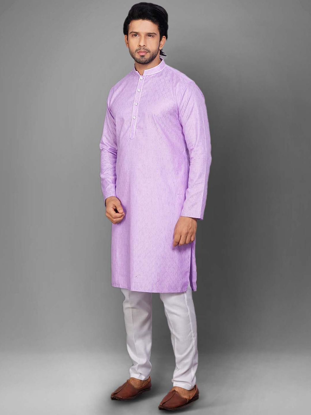 Self Design Pure Cotton Mandarin Collar Straight Kurta & Pyjamas