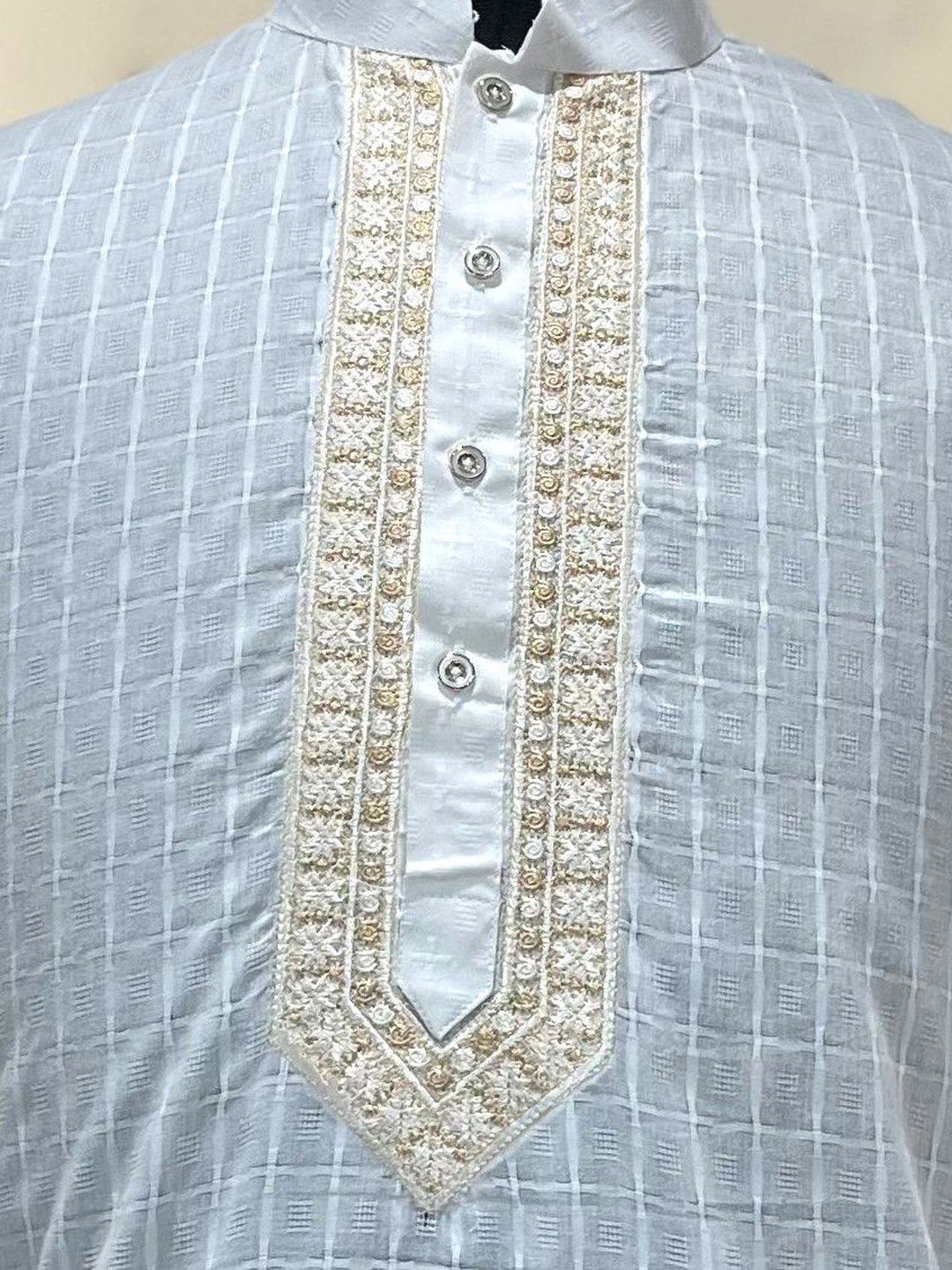 Men White Self Design Regular Fit Full Sleeve Kurta Set
