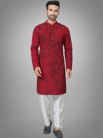 Men Printed Regular Kurta with Trousers