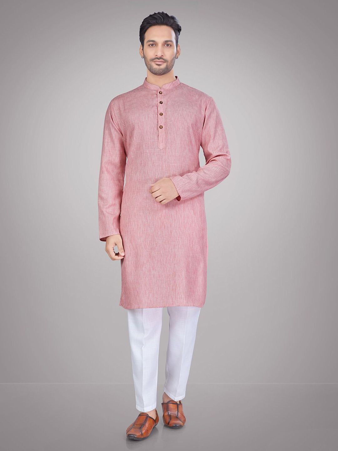 Men Woven Design Mandarin Collar Kurta