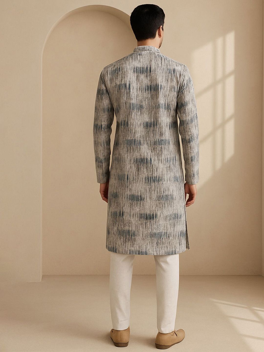 Men Self Design Regular Fit Full Sleeve Straight Kurta