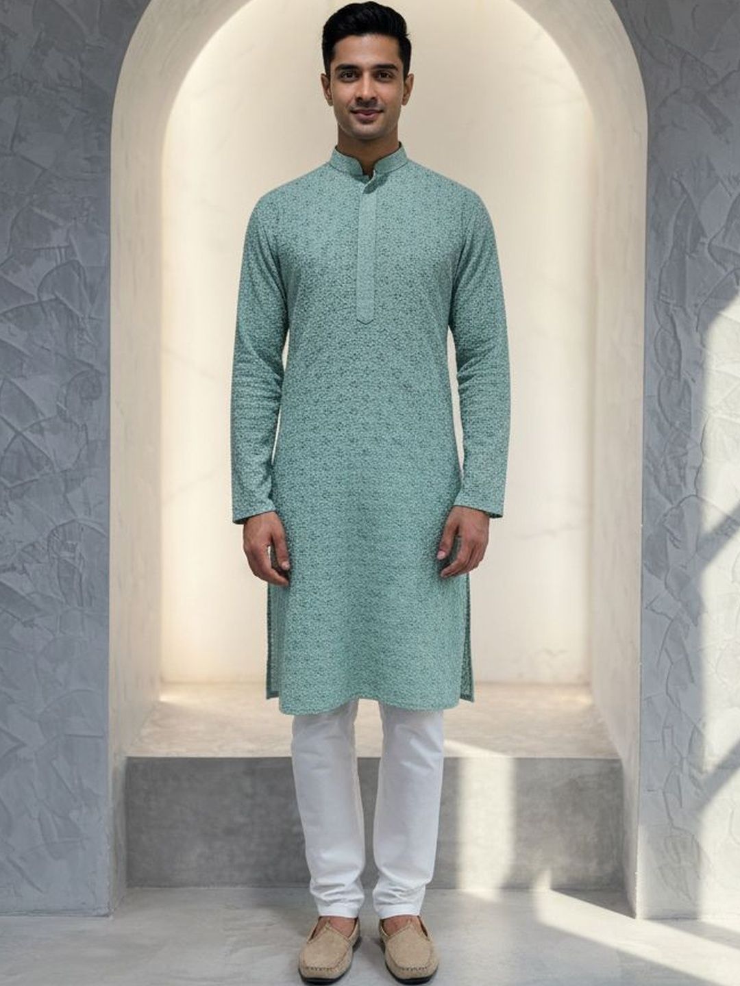 Men Self Design Chikankari Kurta with Trousers