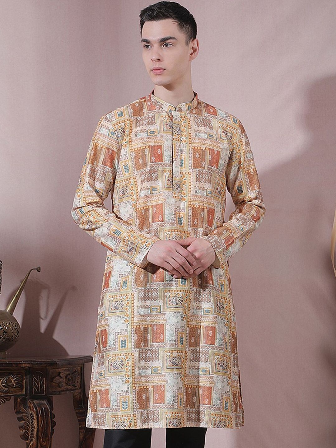 Men Checked Jacquard Kurta
