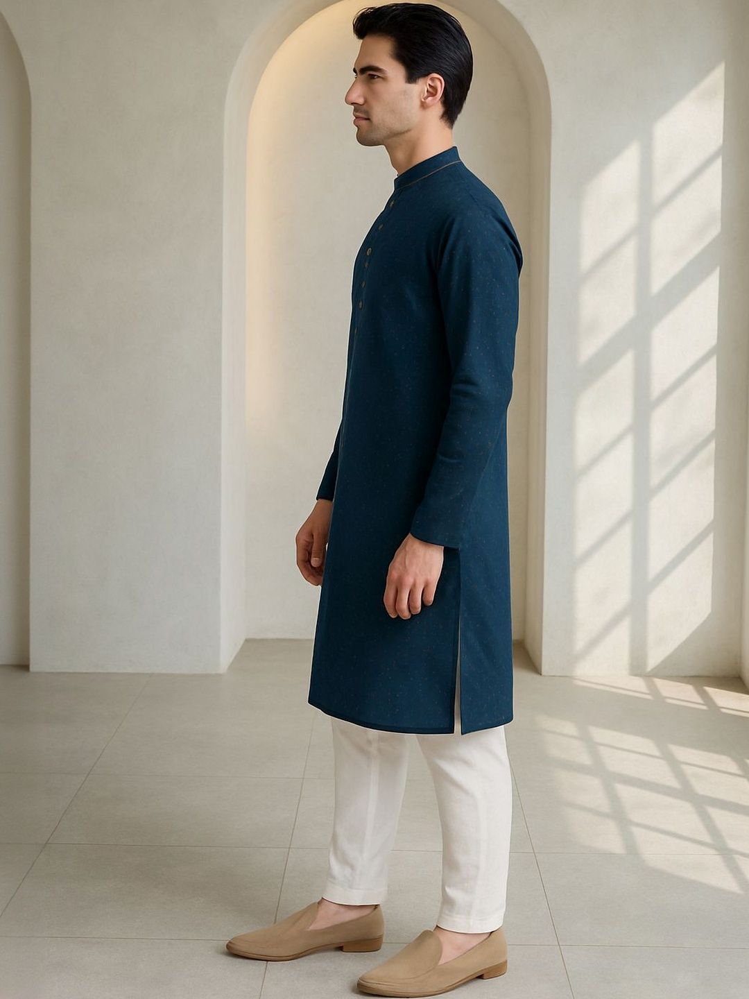 Men Ethnic Motifs Printed Mandarin Collar Regular Kurta with Pyjamas