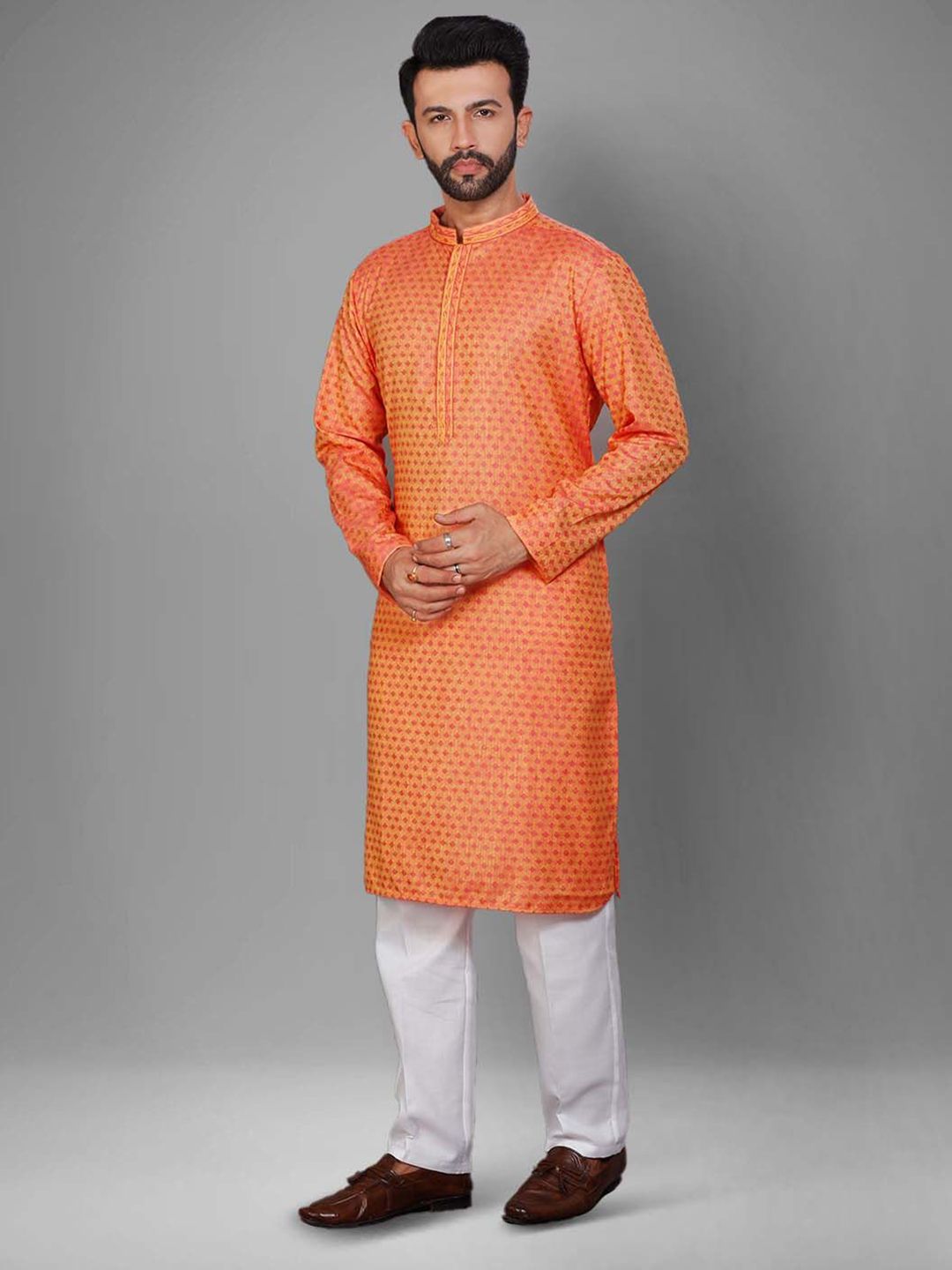 Men Printed Mandarin Collar Full Sleeve Kurta