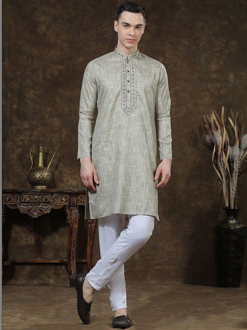 Men Regular Thread Work Kurta with Pyjamas