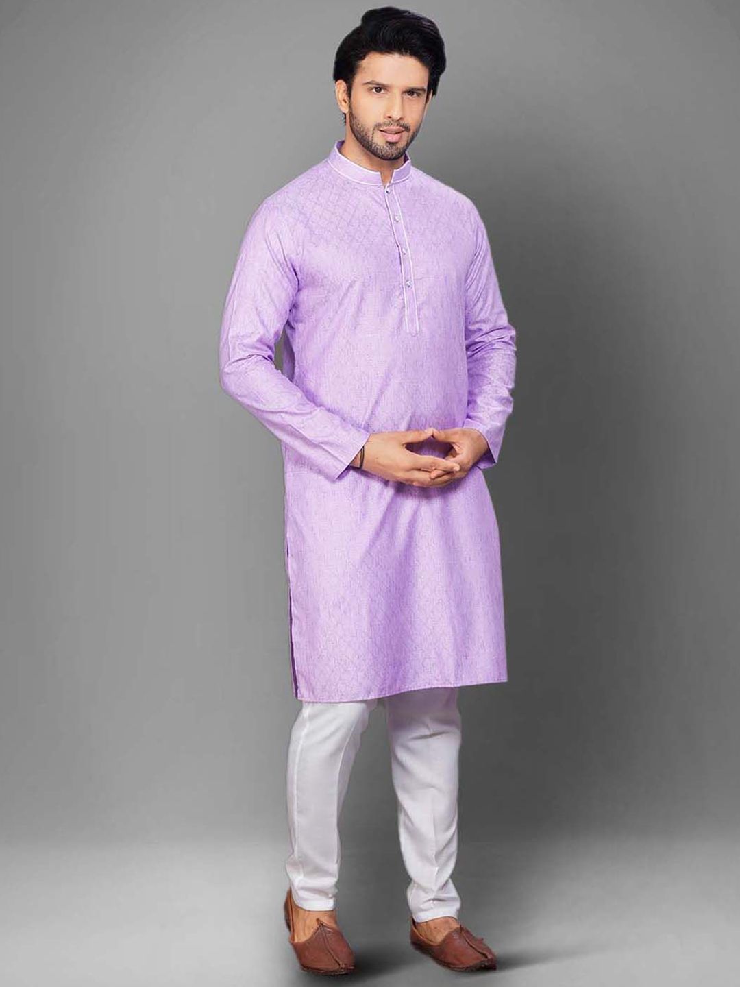 Self Design Pure Cotton Mandarin Collar Straight Kurta & Pyjamas