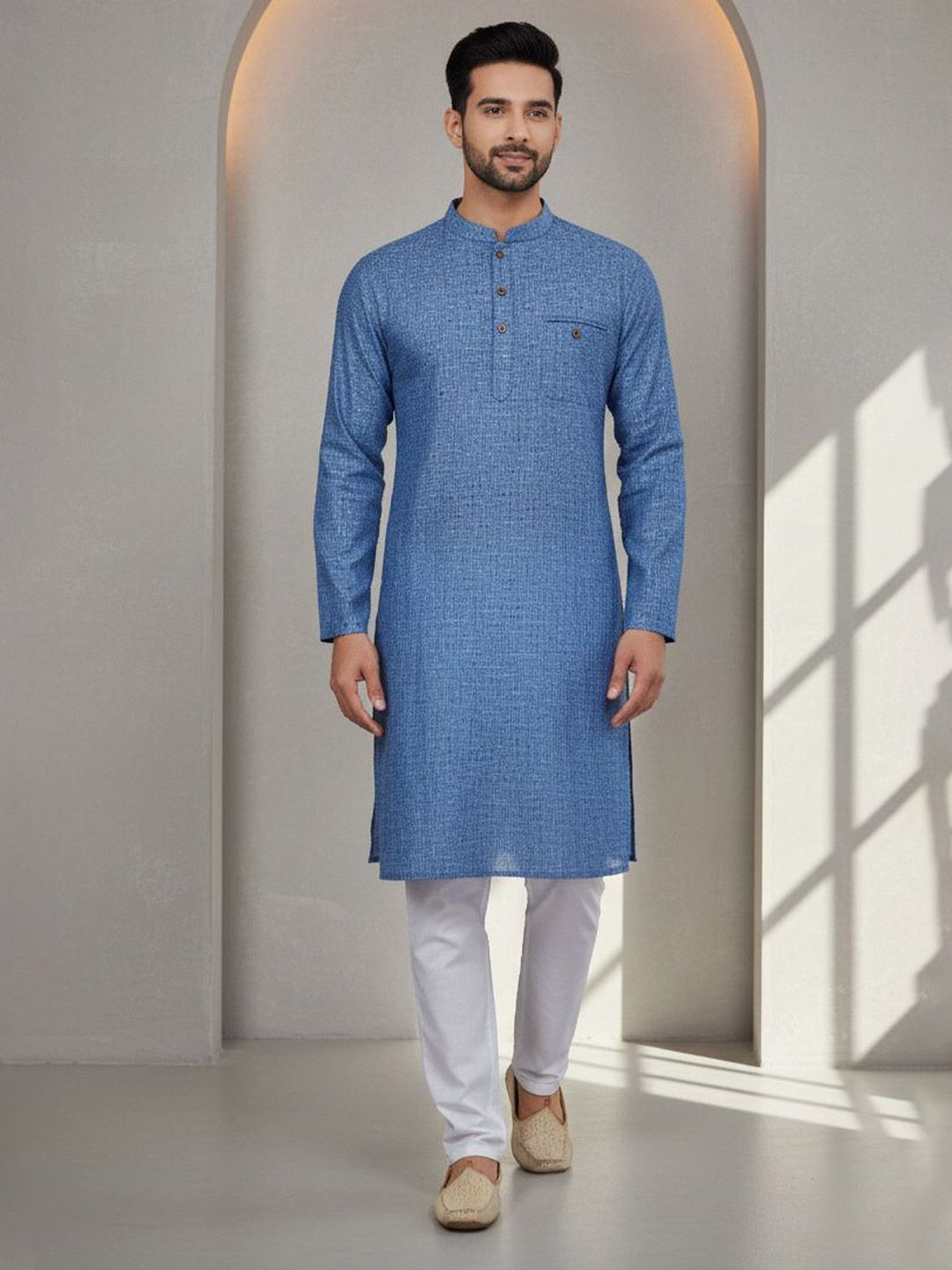 Men Geometric Thread Work Kurta