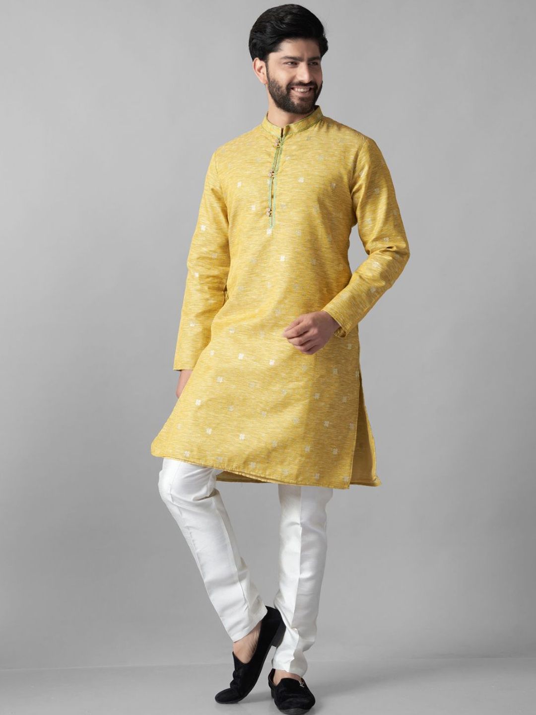 Men Self Design Kurta with Trousers