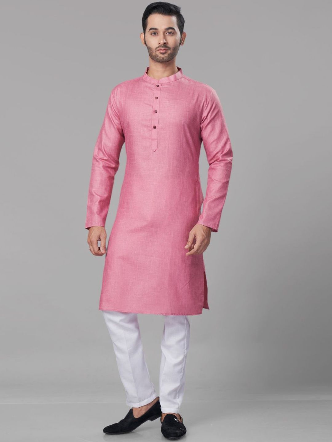 Self Design Mandarin Collar Straight Kurta & Pyjamas