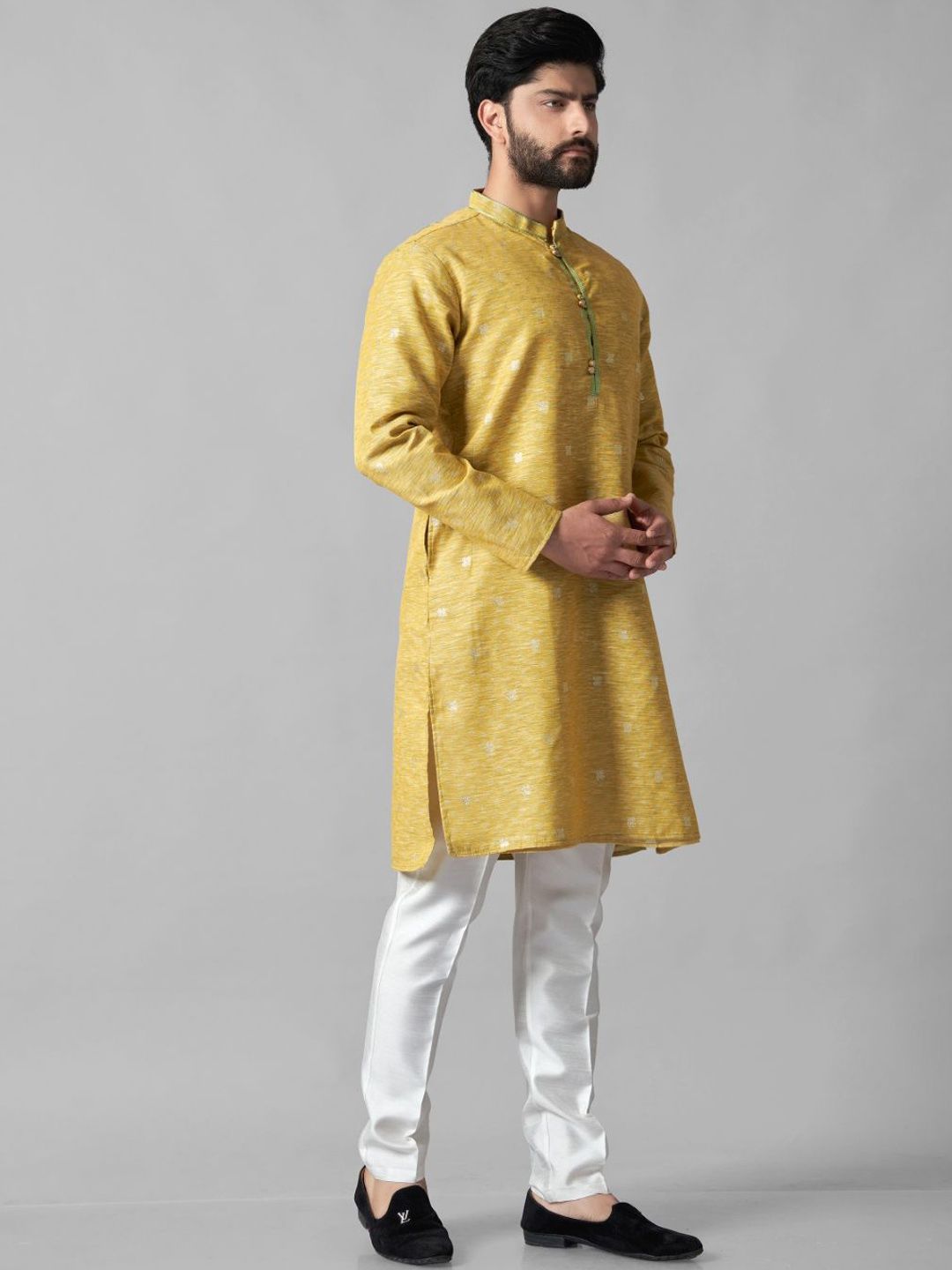 Men Self Design Kurta with Trousers