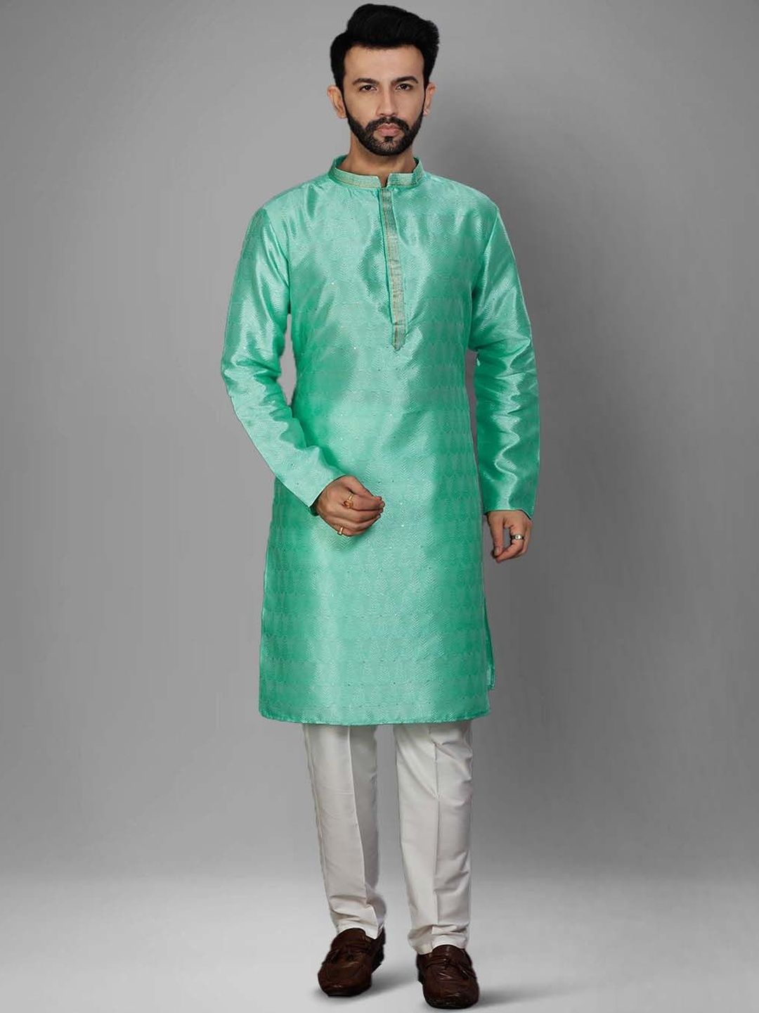 Men Regular Sequinned Kurta with Trousers