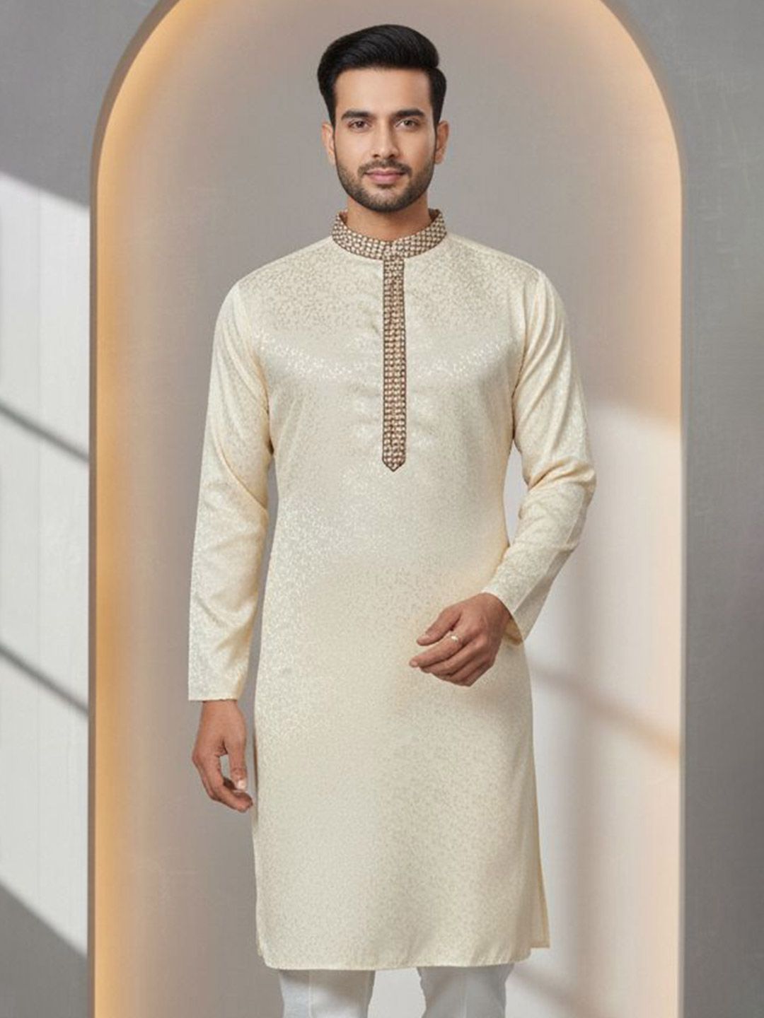 Men Geometric Jacquard Kurta