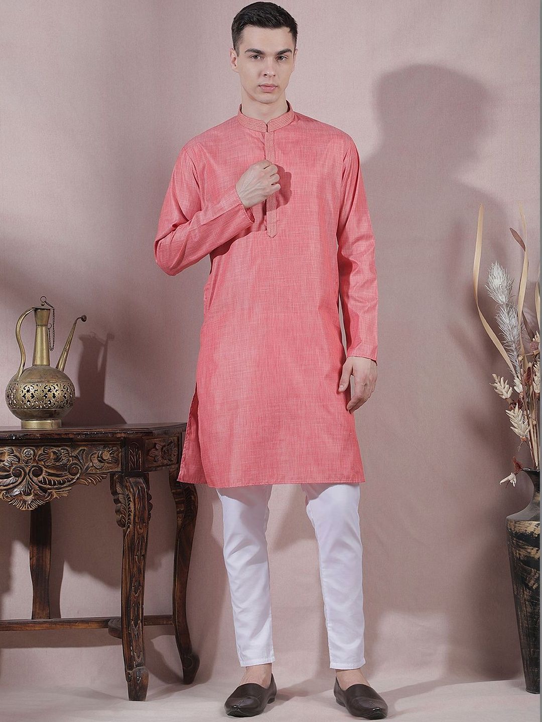 Men Regular Thread Work Kurta with Pyjamas