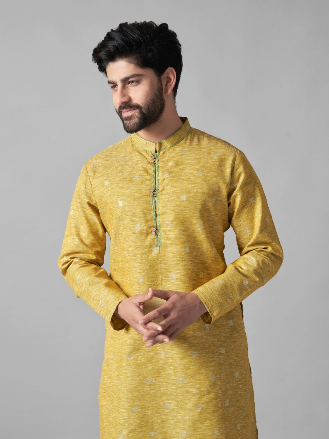 Men Self Design Kurta with Trousers
